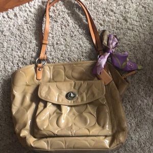 Tan patent leather Coach small tote